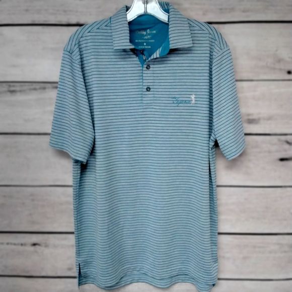 Bobby Jones X-H20 Polo Golf Turquoise Stripe Sz M Activewear Athleisure - Picture 1 of 9